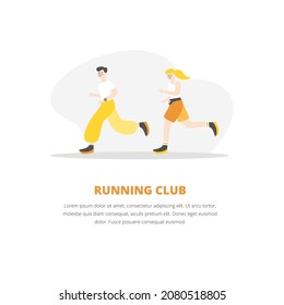 Vector illustration with running club banner template. Concept with running couple.