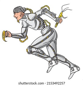 vector illustration, running cyborg man, cyborg athlete