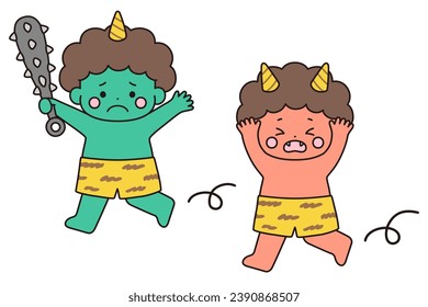 Vector illustration of a running demon. Setsubun, cute