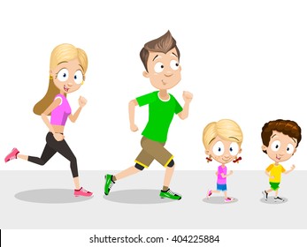 Vector illustration of running family