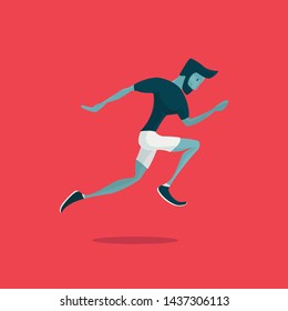 Vector illustration running flat design character hipster jogging