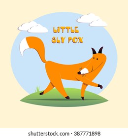 Vector illustration with running fox looks back.