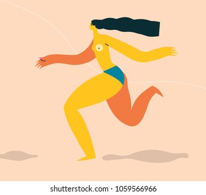 Vector illustration with running girl. Use in Web Project and Applications.