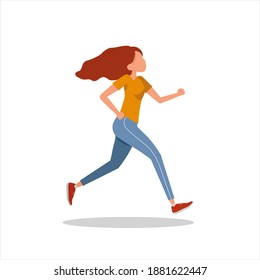 Vector illustration of a running girl.Isolated on a white background, a red-haired girl runs