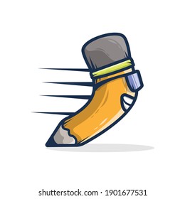 Vector illustration of a running glasses pencil cartoon character. flat cartoon style