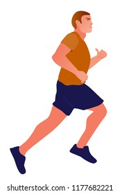  Vector illustration with running handsome man in flat style. Guy doing training. Sport and healthy lifestyle illustration. Vector illustration in a flat style