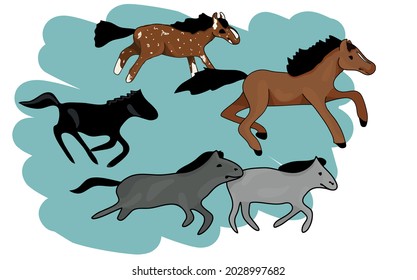 Vector illustration - running horses scenery