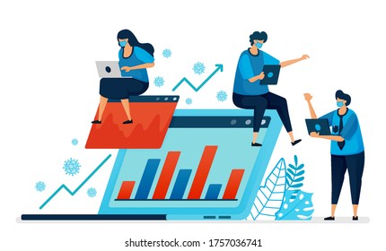 Vector illustration of running and increasing business performance in a pandemic. New normal coronomic business. Design can be used for landing page, website, mobile app, poster, flyers, banner