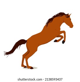 vector illustration of a running and jumping horse in brown color isolated on a white background