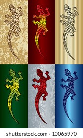 vector illustration of a running lizard with a different backgrounds