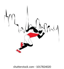 The vector illustration of a running man in a big city.