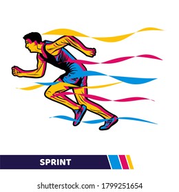 vector illustration running man doing sprint with color motion vector artwork