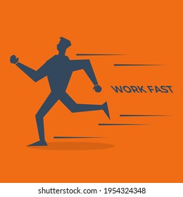 Vector illustration of a running man, running fast, work concept on orange background. perfect for business designs, covers, and books. simple design.