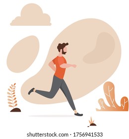 Vector illustration with running man in flat style. man doing training outdoor