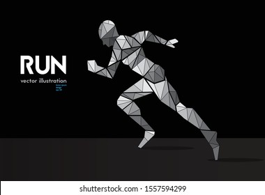 vector illustration running man geometric line black setting 