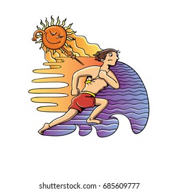 Vector illustration of running man on the beach