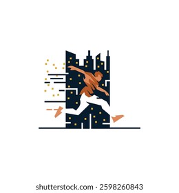vector illustration of running man with skyline background
