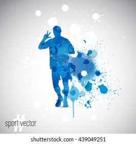 Vector illustration: running man. Spray watercolor paint