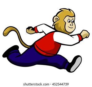Vector illustration of running monkey wearing varsity jacket