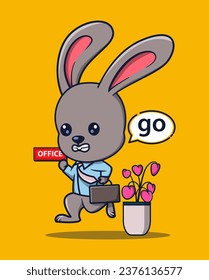 vector illustration of a running office worker rabbit animal. animal profession icon concept