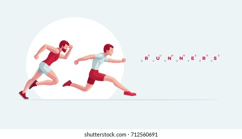 Vector illustration of running people. Easy editable global colors.