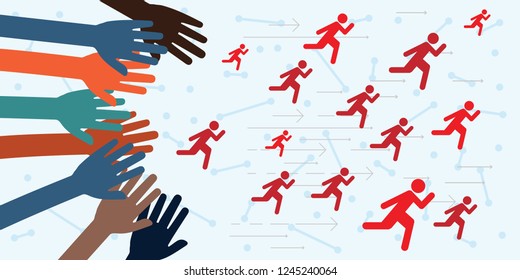 vector illustration of running people and hands trying to catch them