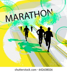 Vector illustration of running people. Image can use as poster or background. Runners