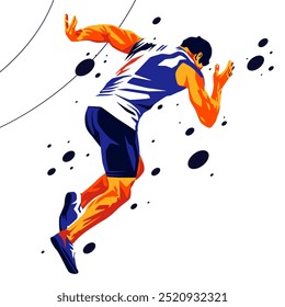 Ilustración vectorial de una persona que corre con un estilo de diseño de silueta grunge. Deporte. Diseño con un concepto de competición deportiva de running. Deportes nacionales e internacionales. Silueta de atleta corredor