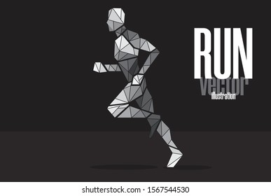 vector illustration running polygons man geometric line black setting 