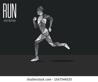 vector illustration running polygons man geometric line black setting 