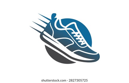 Vector illustration of a running shoe logo design, featuring a dynamic sneaker icon with speed lines, perfect for sports brands, fitness apps, or athletic stores.