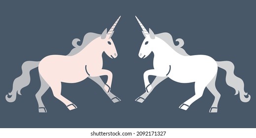 Vector illustration of running unicorns Postcard or logo element