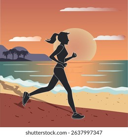 Vector illustration of running woman. Silhouette ,flat style, for poster