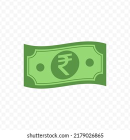 Vector illustration of Rupee banknote in green color on transparent background (PNG).