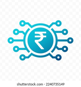 Ilustración vectorial del icono de la moneda digital Rupee en color azul y fondo transparente (PNG).