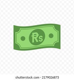 Vector illustration of Rupee pakistan banknote in green color on transparent background (PNG).