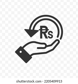 Vector illustration of Rupee pakistan currency. Cashback icon, sign and symbol. Simple design on transparent background (PNG).