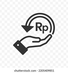 Vector illustration of Rupiah currency. Cashback icon, sign and symbol. Simple design on transparent background (PNG).