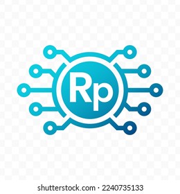 Vector illustration of Rupiah digital currency icon in blue color and transparent background (PNG).