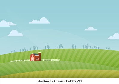 Vector illustration of rural farm landscape background.