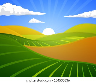 Vector Illustration of a Rural Landscape