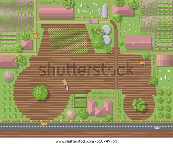 Vector Illustration Rural Landscape Farm Top Stock Vector (Royalty Free ...