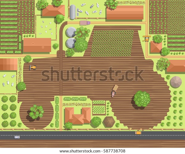 Vector Illustration Rural Landscape Farm Top Stock Vector (Royalty Free ...