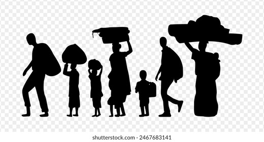 Vector illustration of rural people silhouette transparent background