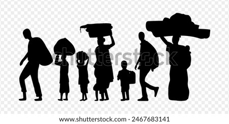 Vector illustration of rural people silhouette transparent background