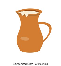 Vector illustration. Rural pitcher with milk or sour cream. Suitable for dairy products advertising.