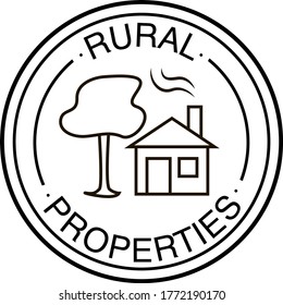 Ilustración vectorial del logotipo de la ronda de propiedades rurales para publicidad, banner, tarjeta de visita, diseño web, impresión. Texto en estilo de arte de línea conservador para identidad corporativa y marca

