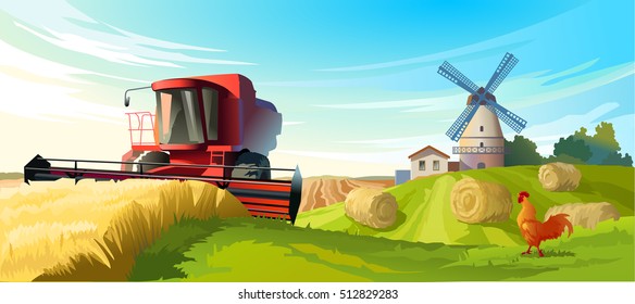 Vector illustration rural summer landscape svg
