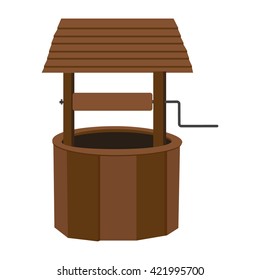 Vector Illustration Rural Water Well. Wooden Well With Roof. Wishing Well. Well Icon