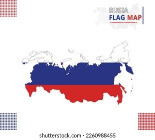 Vector illustration of Rusia map with official flag isolated on white background 